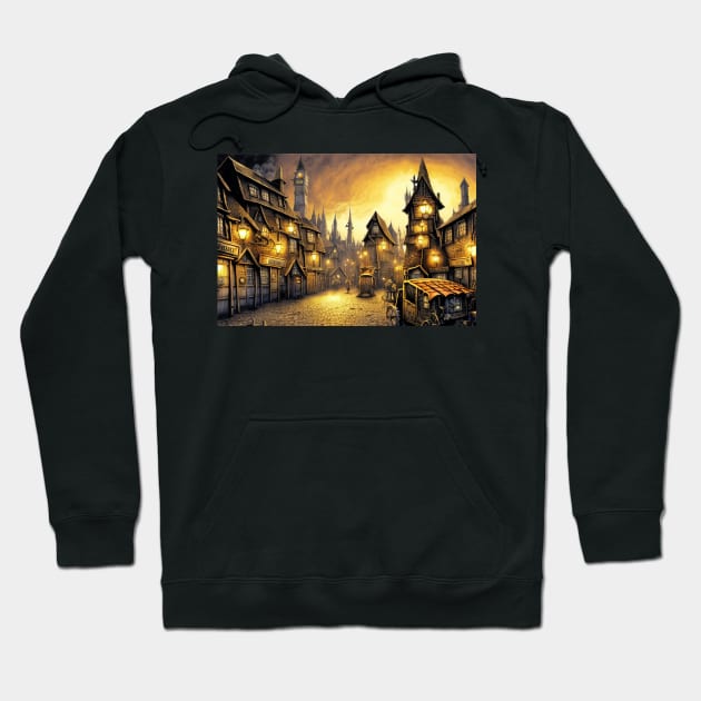 A brightly lit tudor village at night Hoodie by dystopiatoday